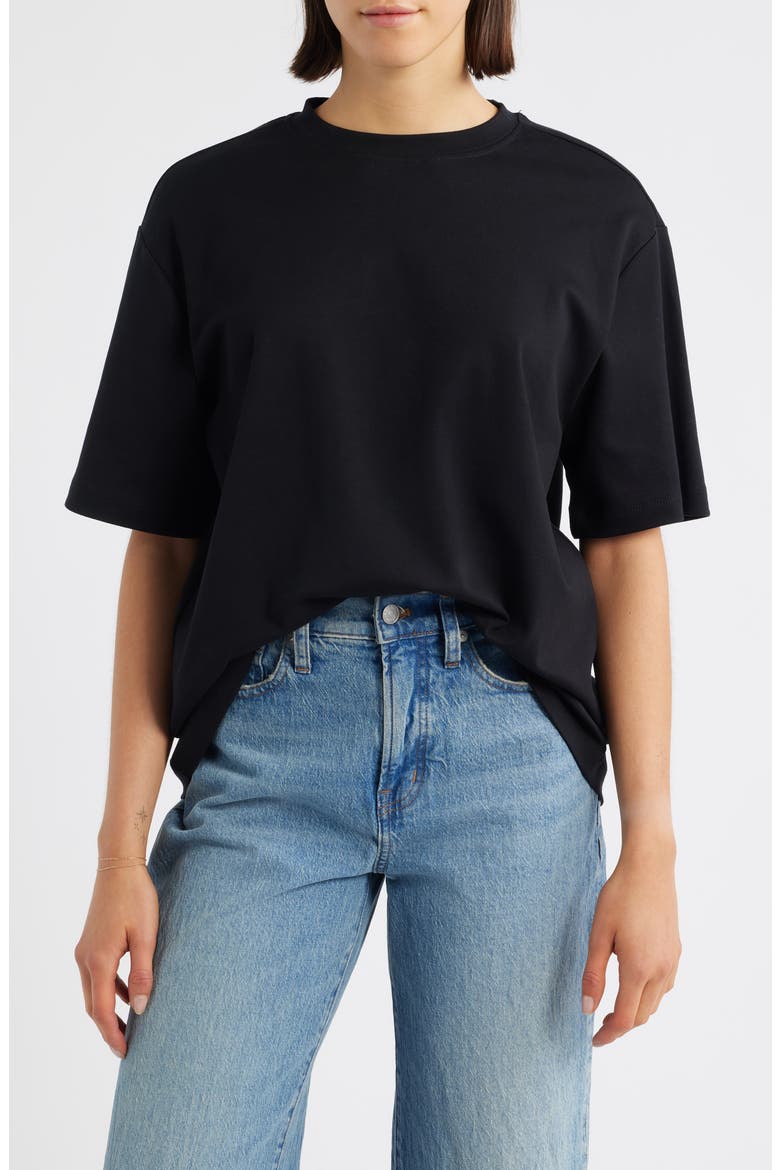 Cotton Crewneck T-Shirt, Main, color, BLACK