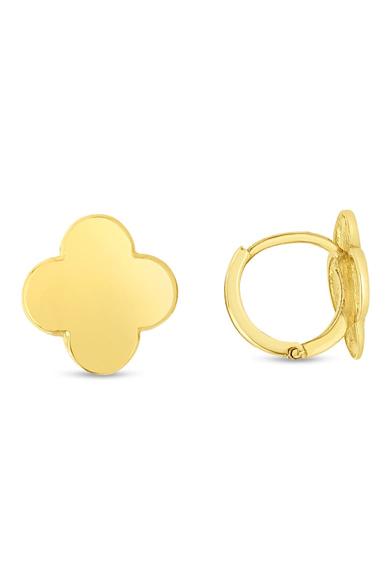 14k Gold Clover Huggie Hoop Earrings, Alternate, color, GOLD