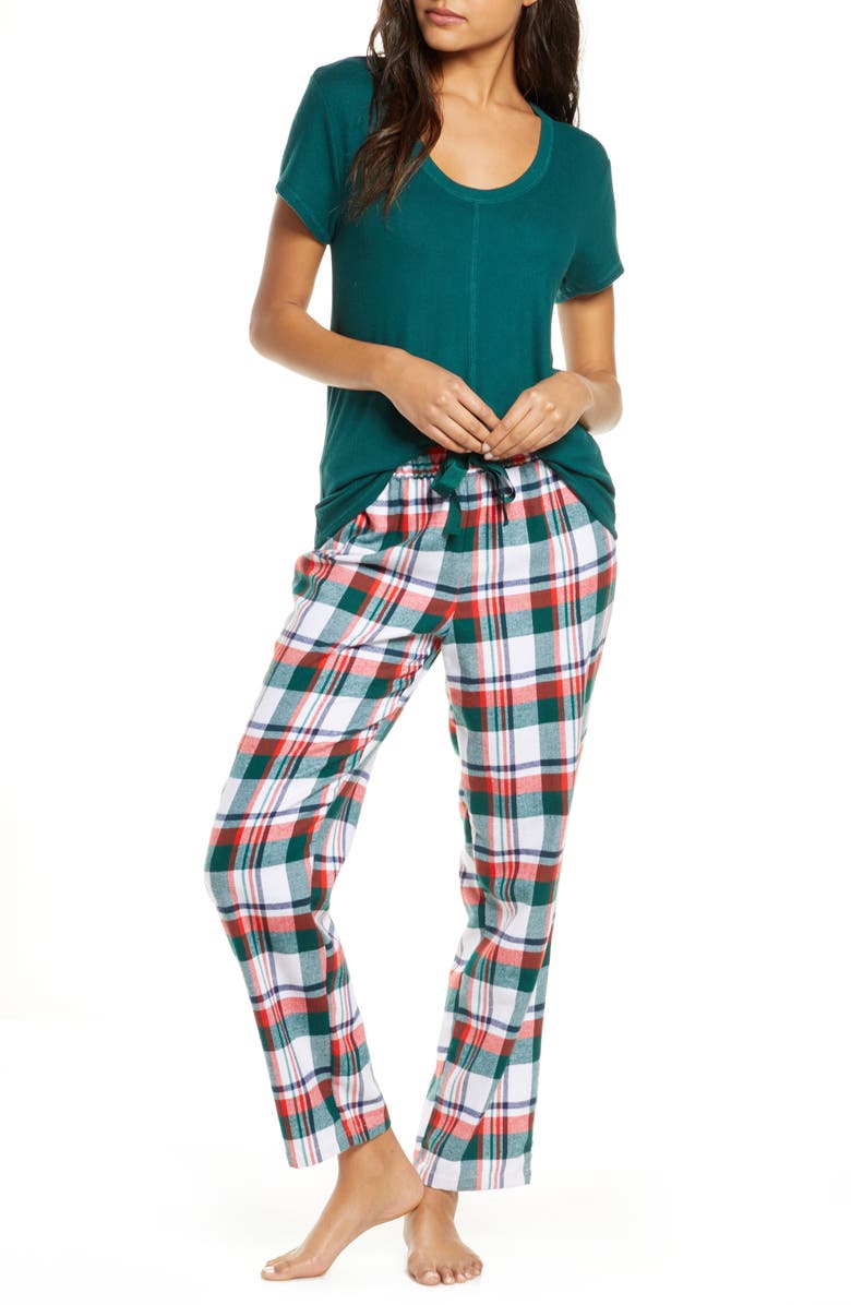 Rachel Parcell Knit & Plaid Fleece Pajamas, Main, color, 