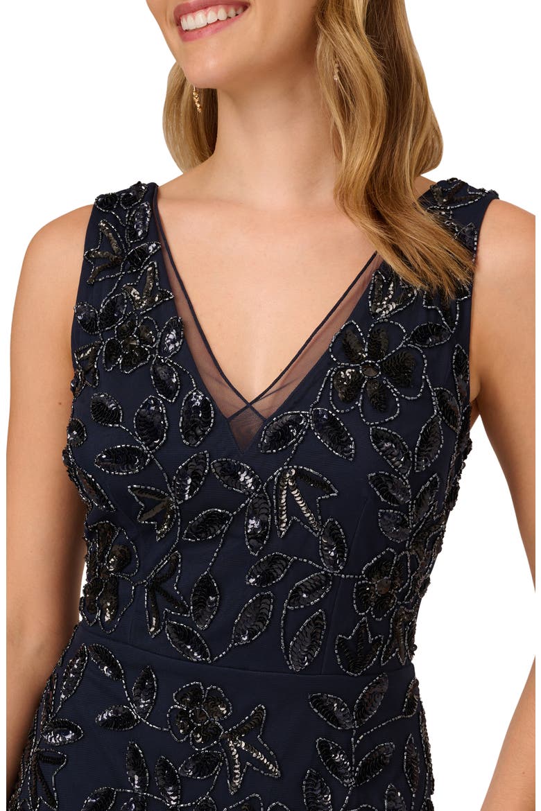 Beaded Sequin Cocktail Dress, Alternate, color, NAVY