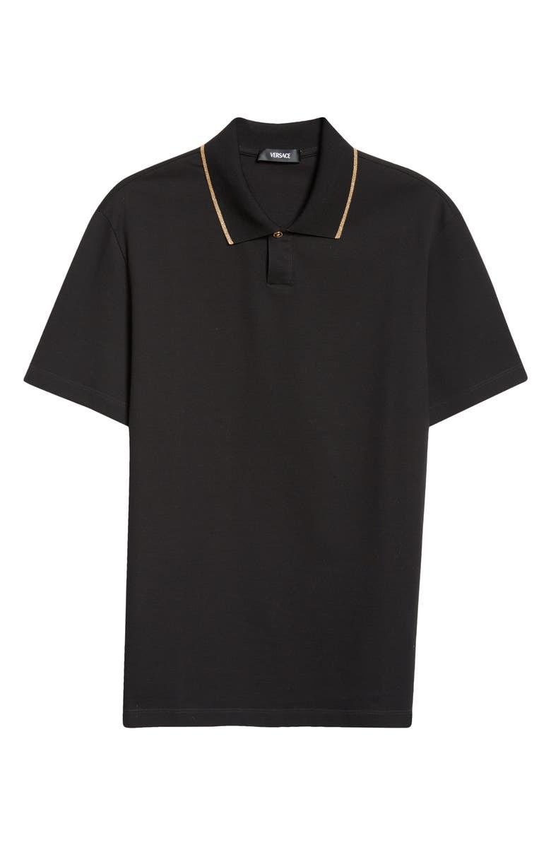 Versace Contrast Trim Cotton Piqué Polo, Alternate, color, Black