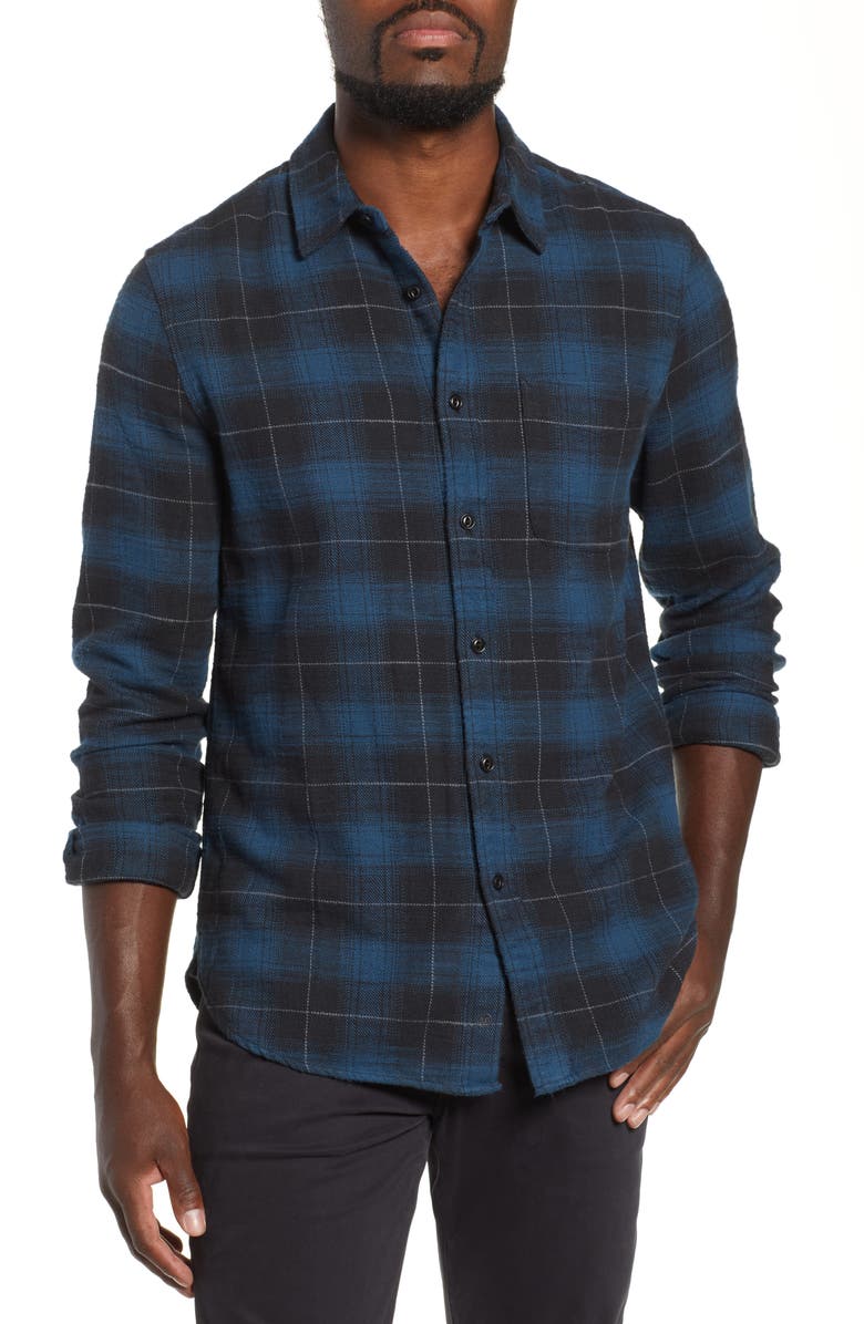 AG Colton Plaid Slim Fit Sport Shirt, Main, color, Black/Deep Abyss