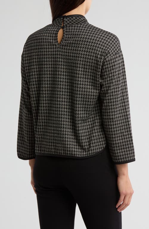 Max Studio Houndstooth Funnel Neck Long Sleeve Top In Black/crm Hashtag Houndstooth