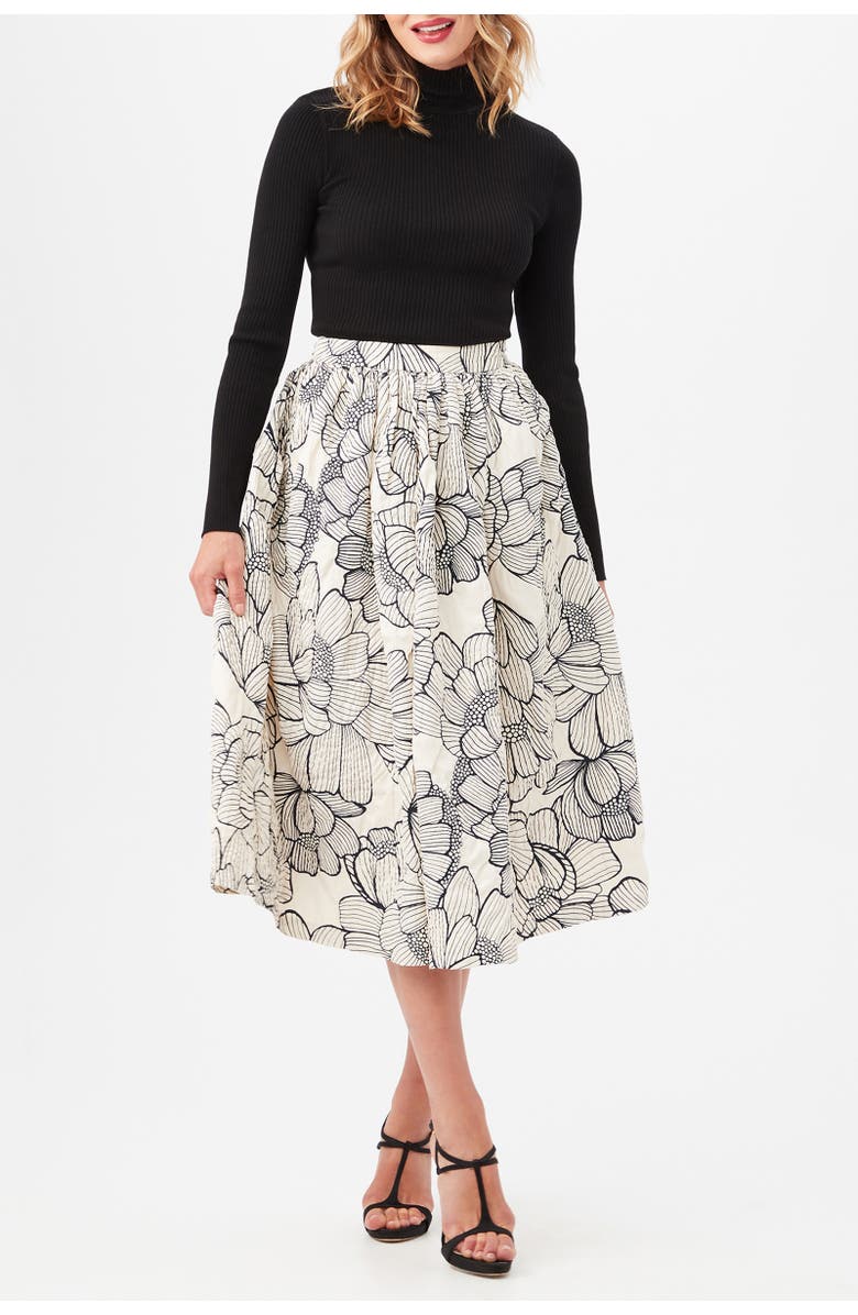 Trina Turk Aurelia A-Line Midi Skirt, Main, color, Savanna Sand/Black