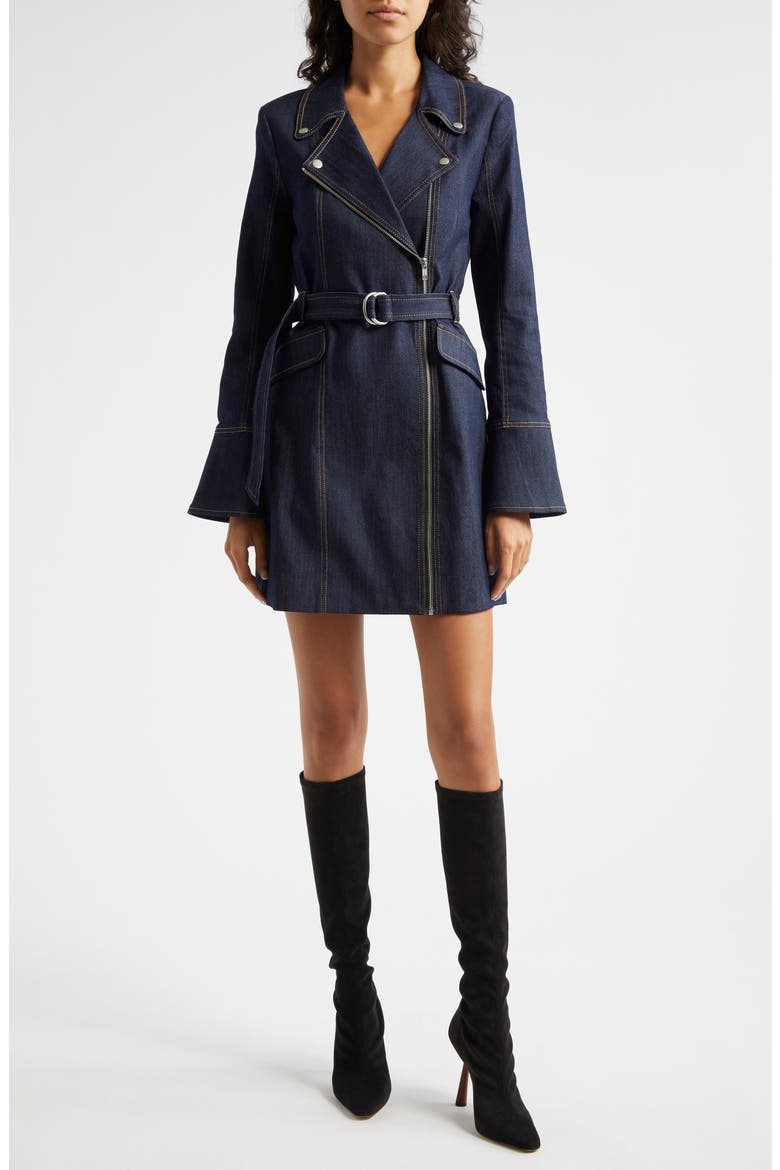 Evie Moto Long Sleeve Denim Minidress, Main, color, INDIGO
