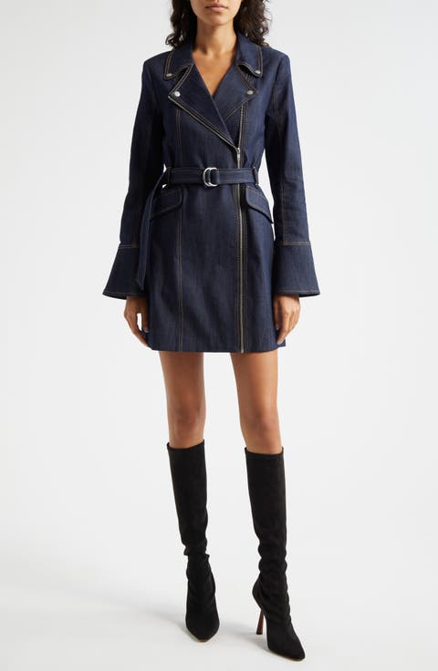 Evie Moto Long Sleeve Denim Minidress