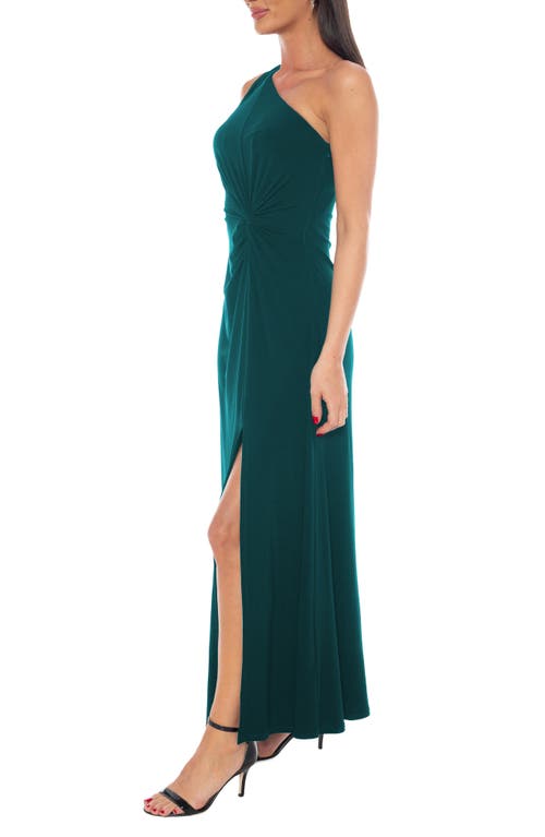 Marina One-shoulder Front Twist A-line Gown In Green