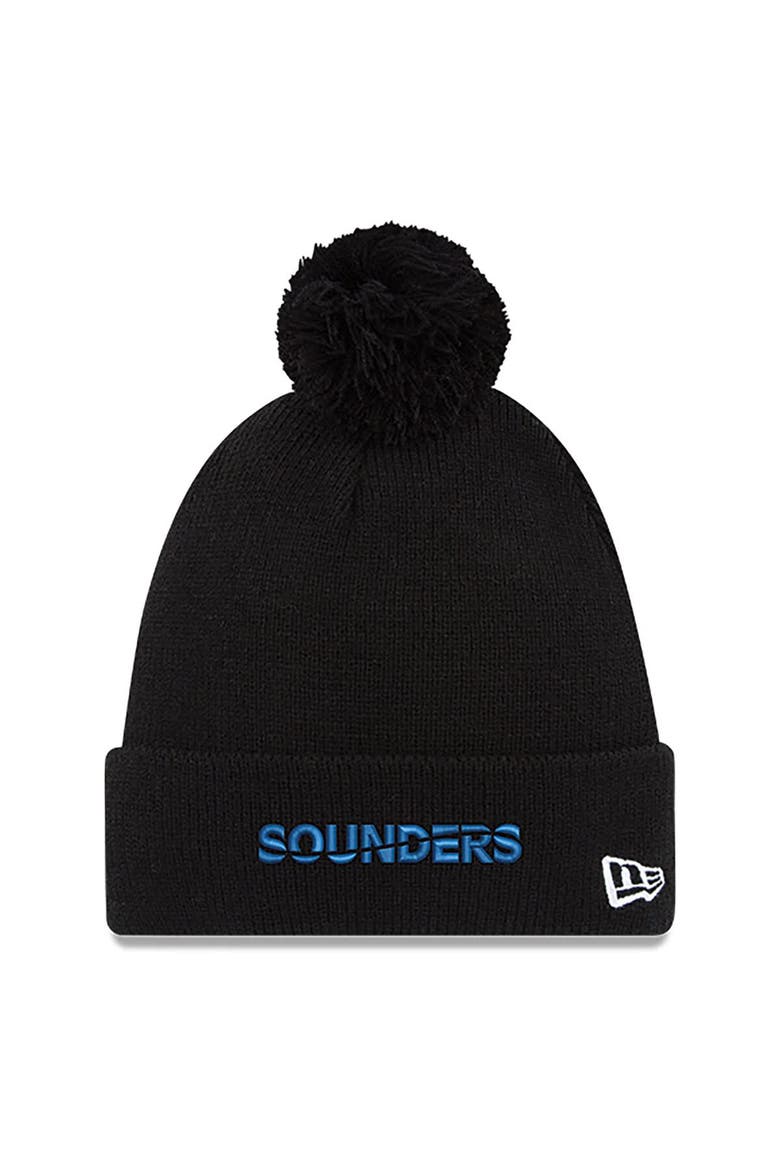 Men's New Era  Black Seattle Sounders FC  Wordmark Pom Cuffed Knit Hat, Main, color, Black