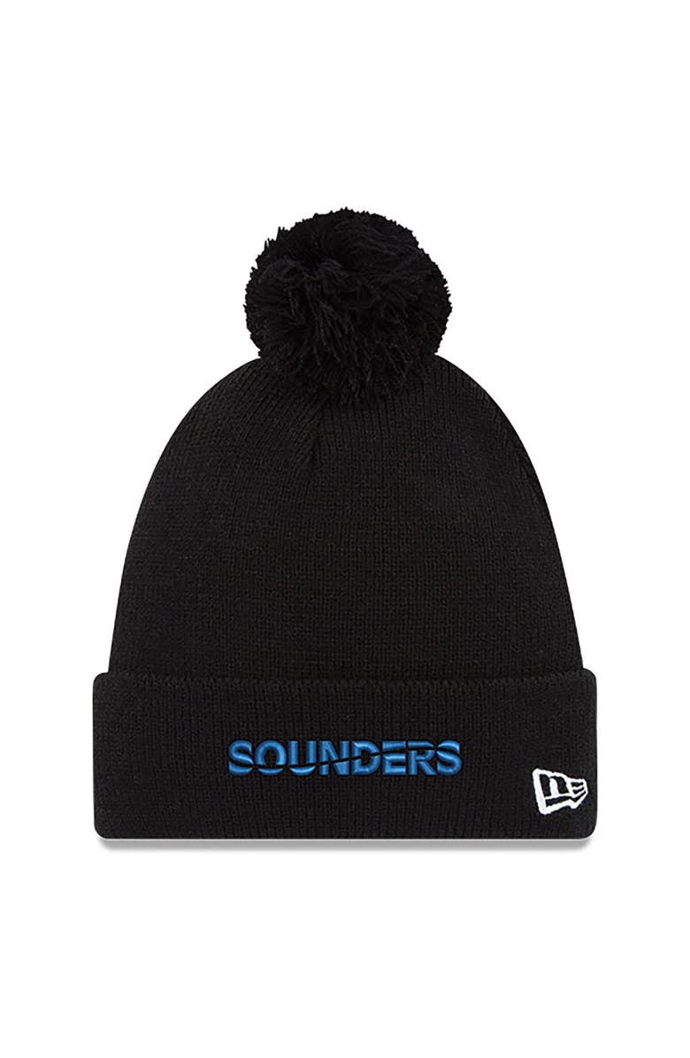 New Era Men's New Era  Black Seattle Sounders FC  Wordmark Pom Cuffed Knit Hat, Main, color, Black