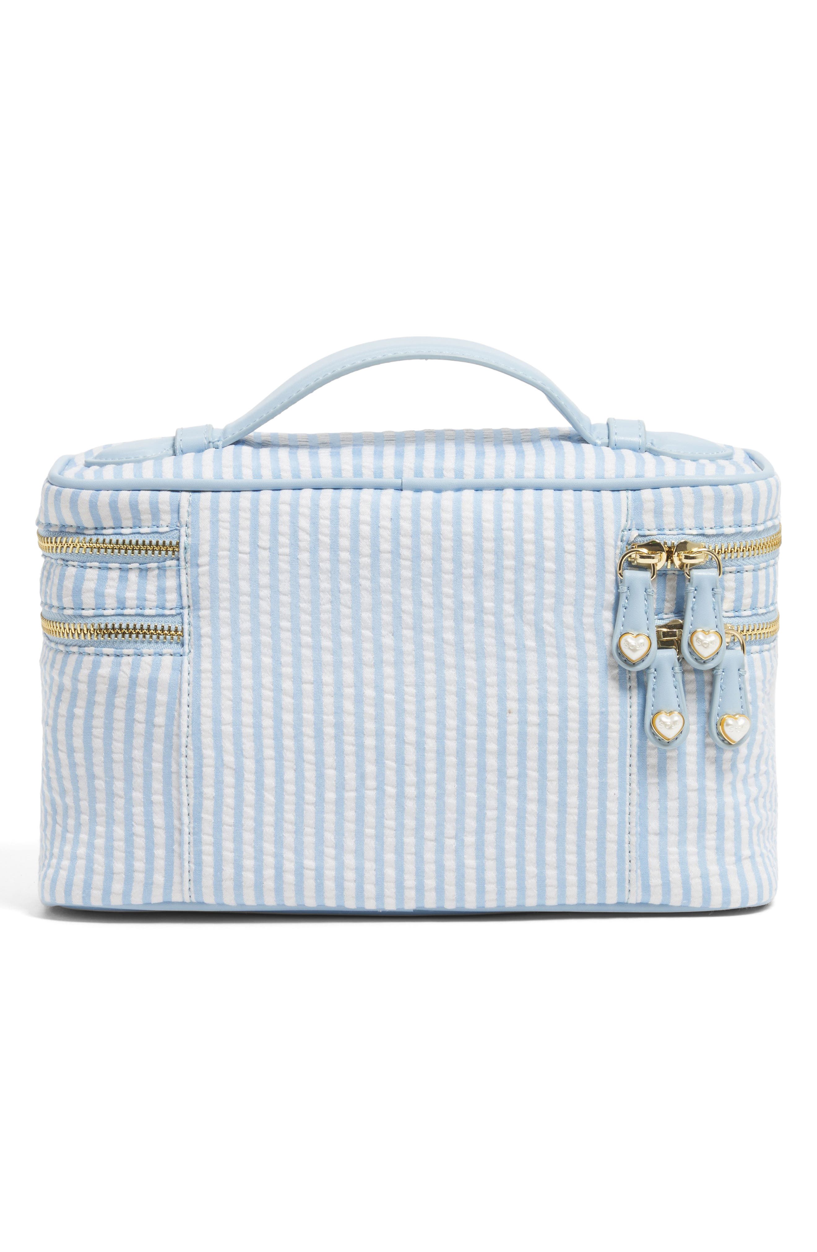Double Zip Vanity Case, Alternate, color, BLUE SEERSUCKER
