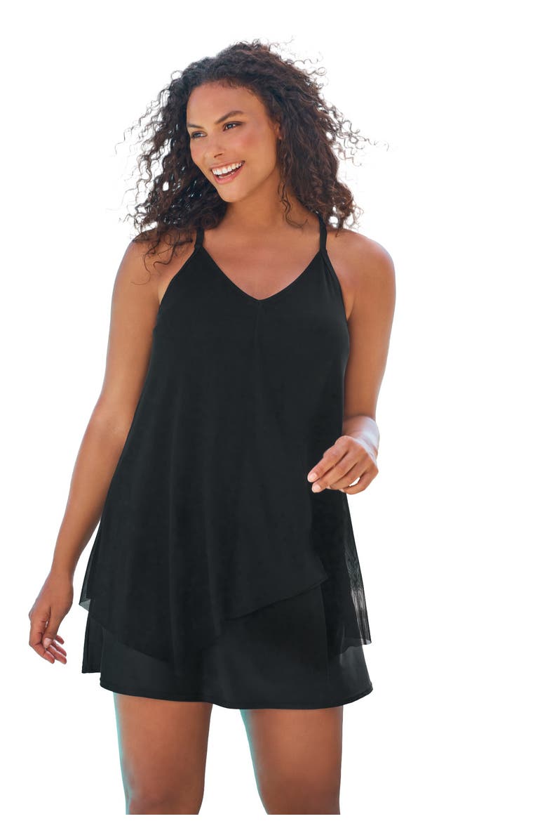 Swim 365 Longer-Length Mesh Tankini Top, Main, color, Black