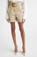 Balmain High Waist Belted Cotton Gabardine Shorts