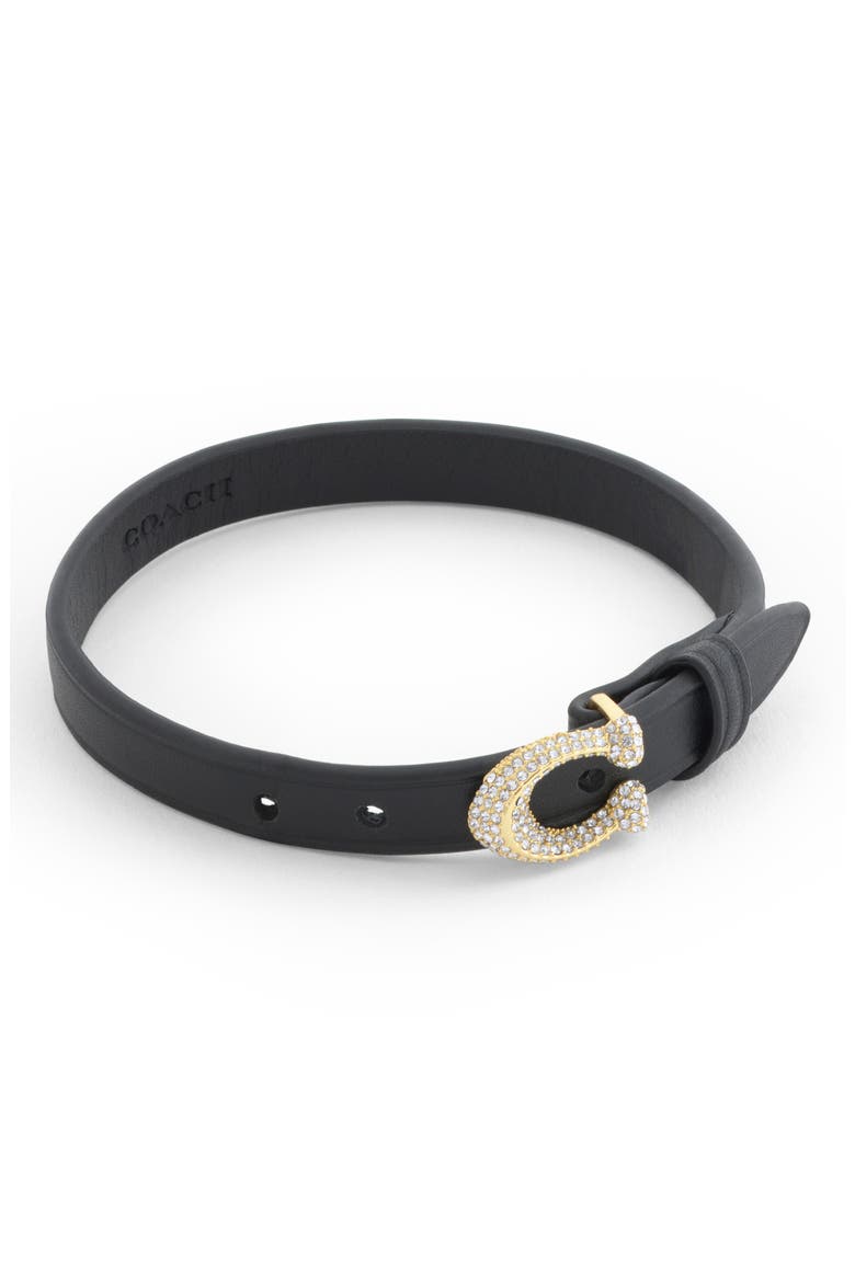 Pavé C Buckle Leather Bracelet, Alternate, color, BLACK