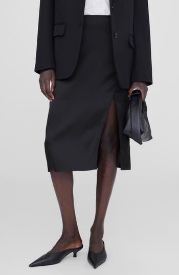 Anine Bing Jolin Silk Midi Skirt In Black