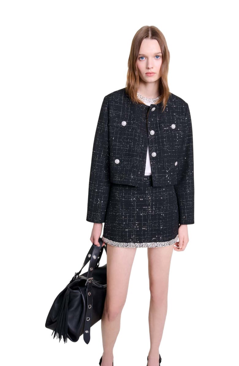maje Short tweed jacket, Alternate, color, 