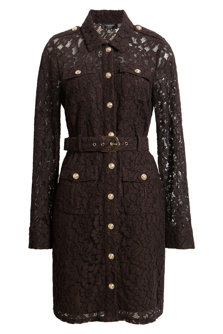 Lace Long Sleeve Shirtdress, Alternate, color, ESPRESSO