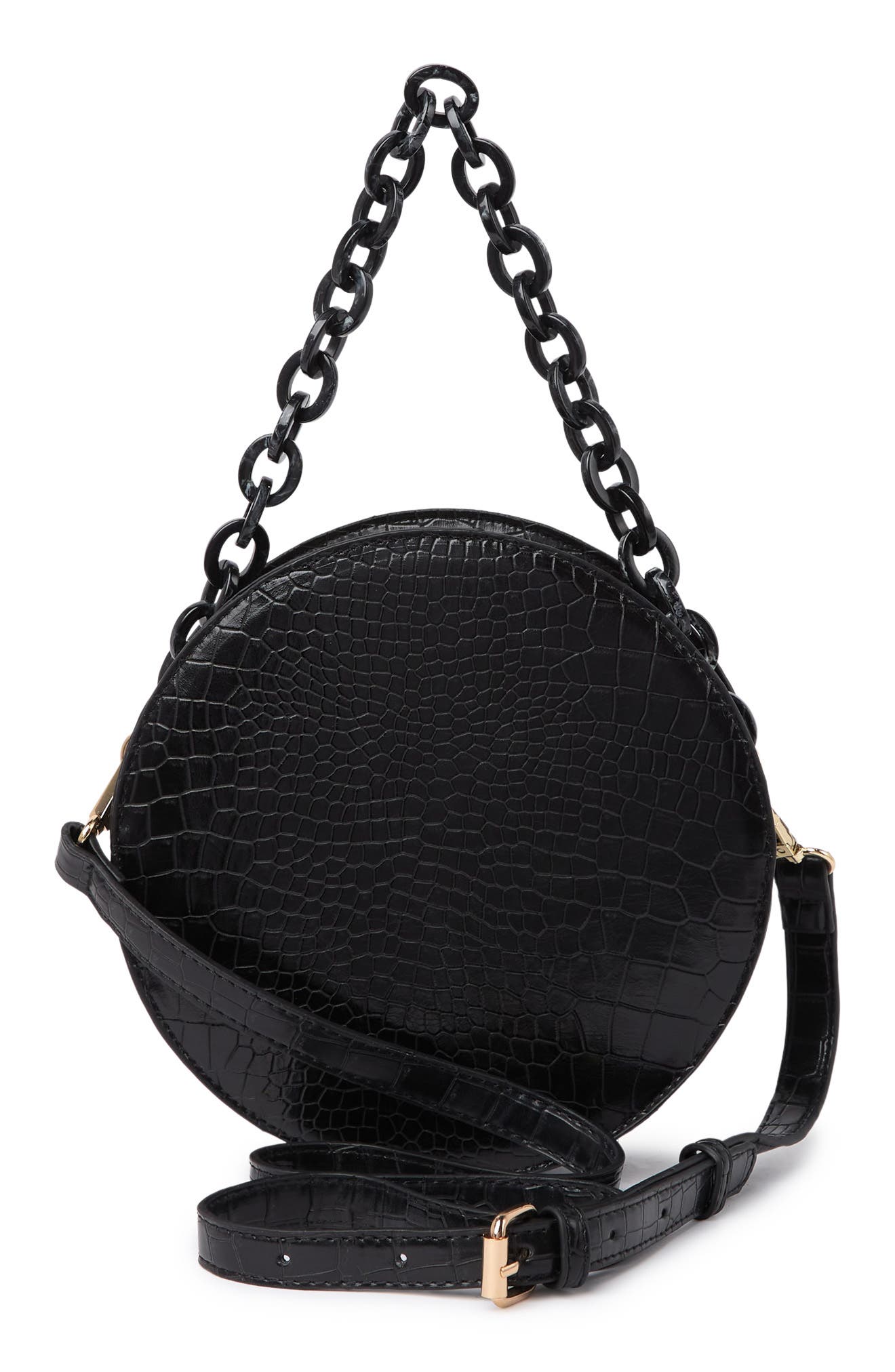 Croc Embossed Faux Leather Circle Bag, Alternate, color, BLACK