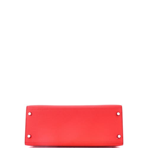 Pre-owned Hermes  Hermes Kelly Handbag Red Epsom With Palladium Hardware 28