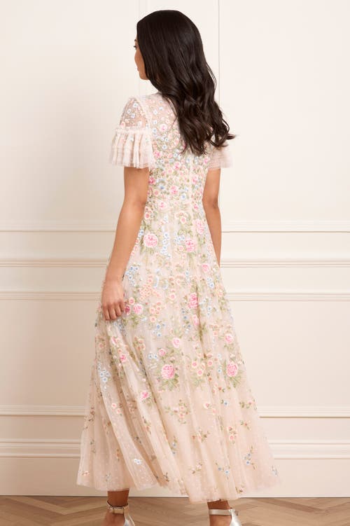 Needle & Thread Antoinettes Floral Round Neck Midi Gown In White
