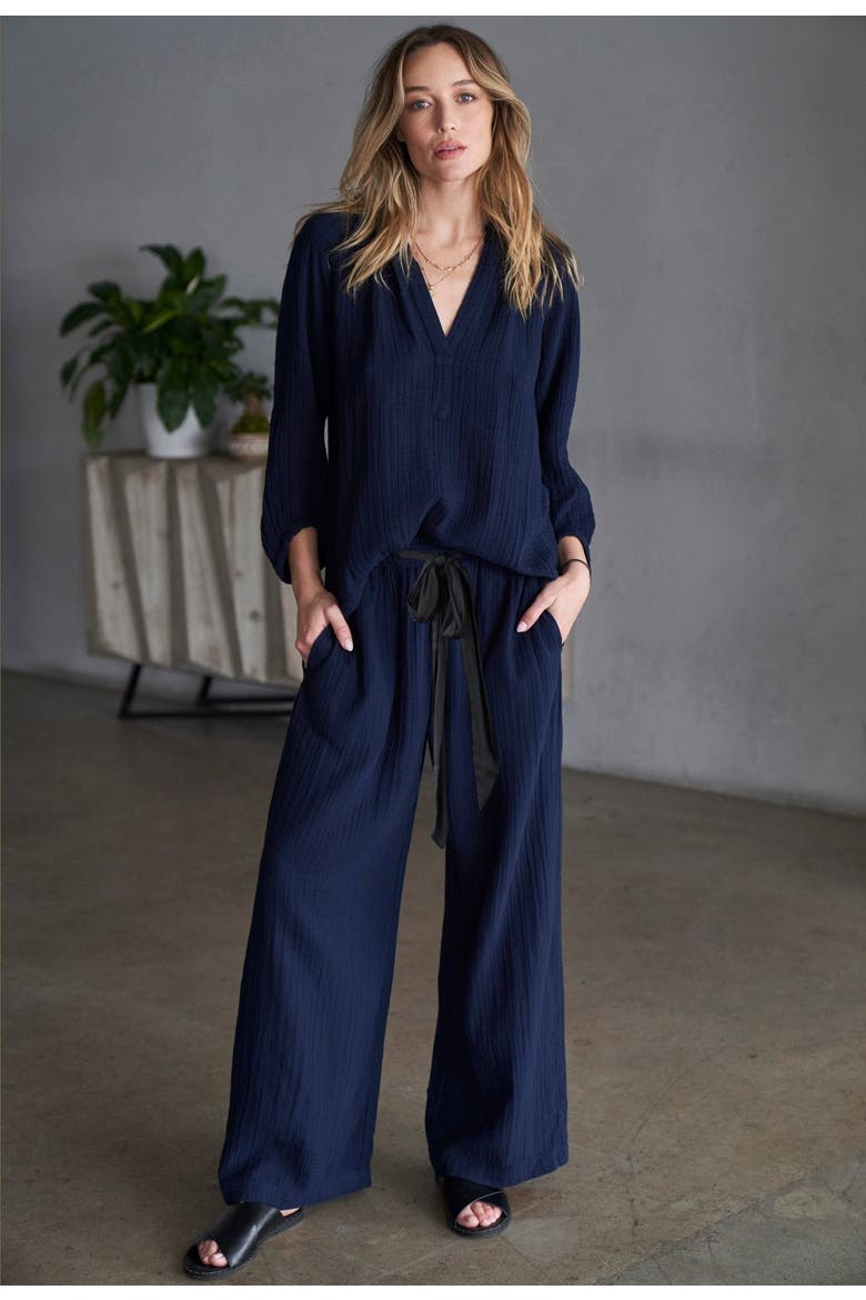 Gauze Palazzo Pant, Alternate, color, Navy