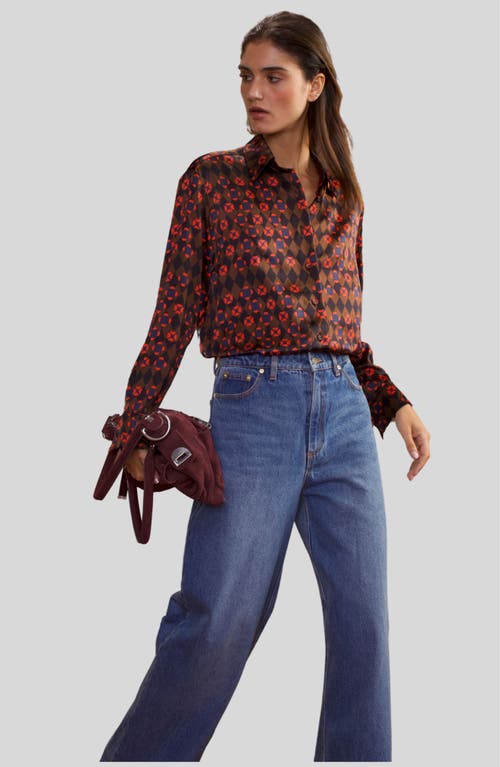 Cynthia Rowley Collectible Silk Shirt In Geo Black/red Combo