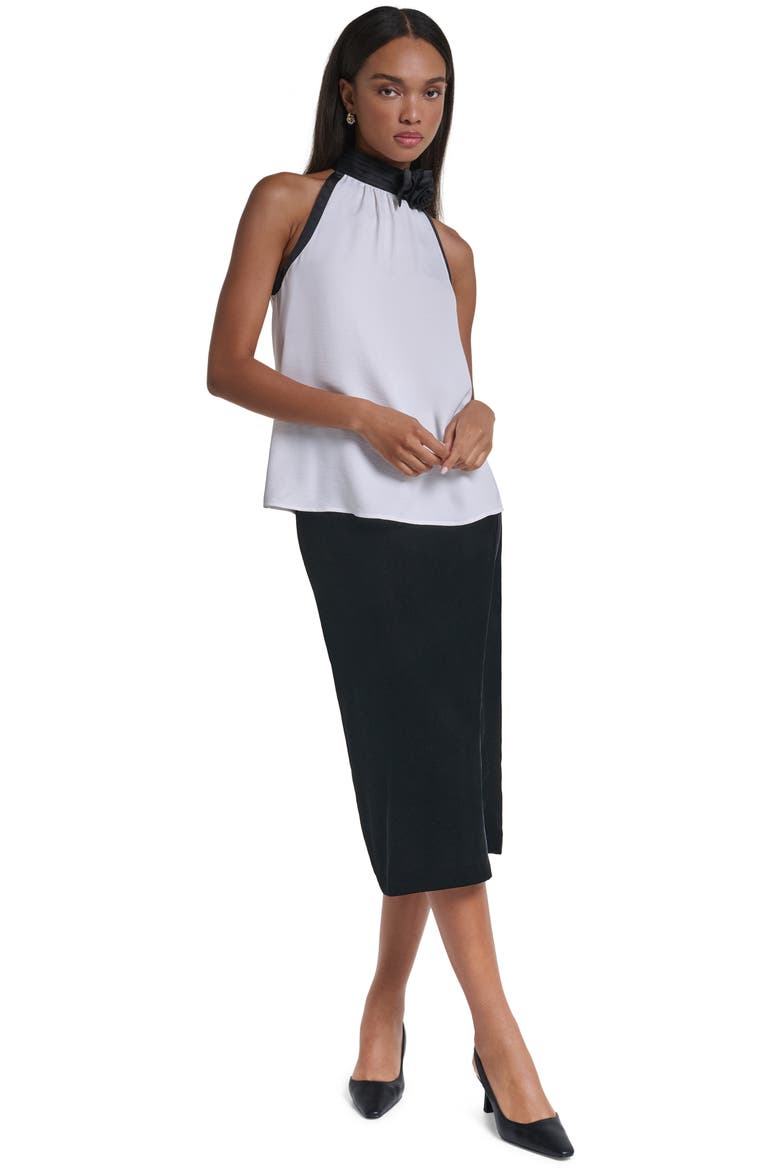 Rosette Satin Mock Neck Top, Alternate, color, SOFT WHITE