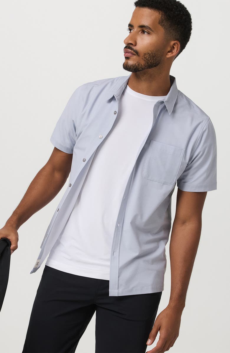Vuori Short Sleeve Bridge Button-Up Shirt, Alternate, color, Atmosphere Mini Stripe