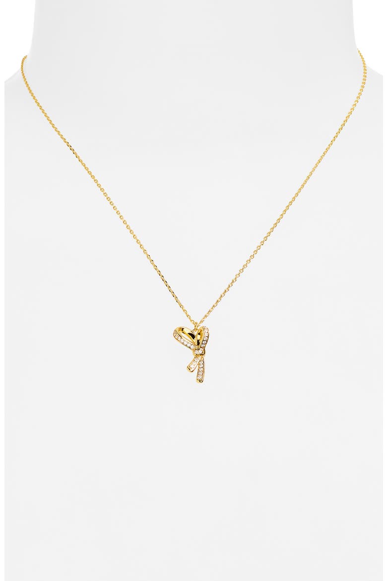 pavé bow pendant necklace, Alternate, color, CLEAR/ GOLD
