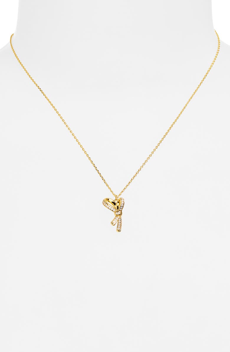 KATE SPADE SATURDAY pavé bow pendant necklace, Alternate, color, Clear/ Gold