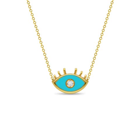 14k CZ Enamel Evil Eye Necklace