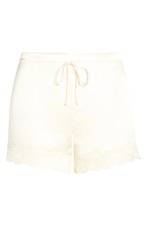 Milky Lace Trim Washable Silk Satin Pajama Shorts
