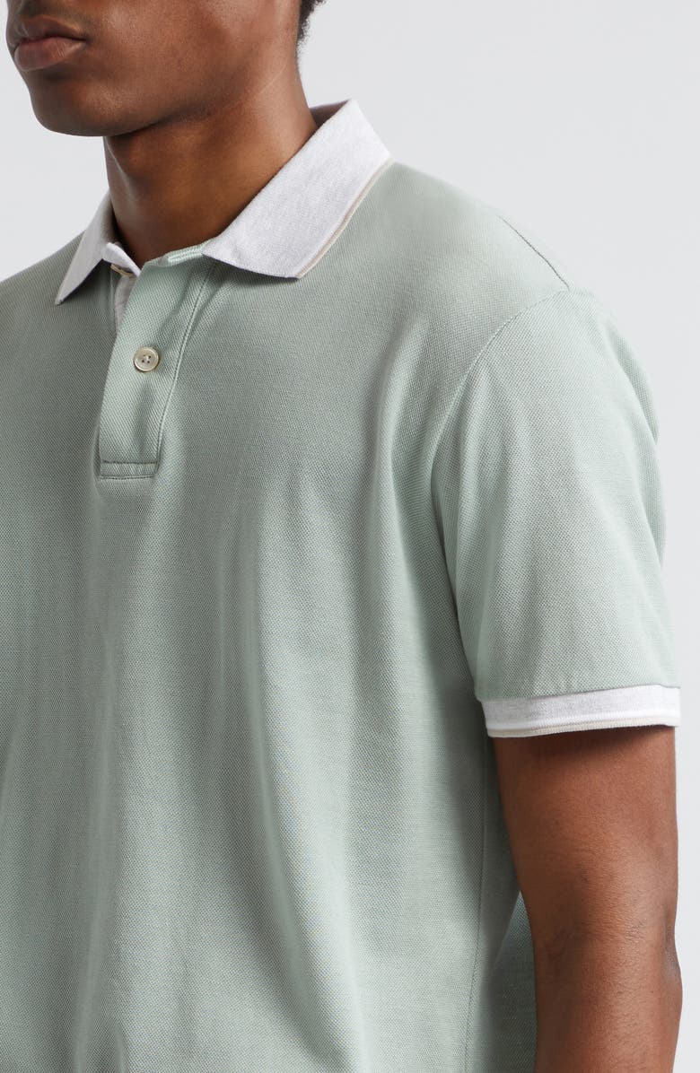 Eleventy Contrast Trim Cotton Piqué Polo, Alternate, color, Military Green