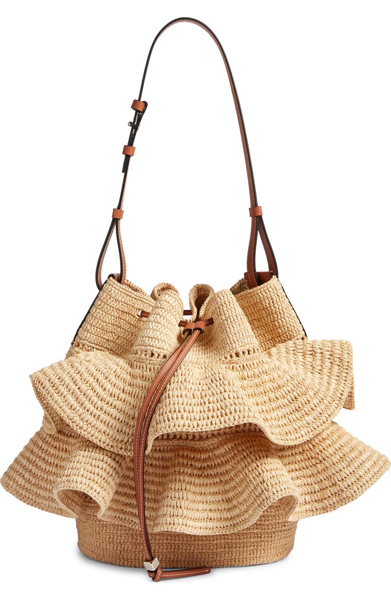 Loewe x Paula's Ibiza Balloon Ruffle Raffia Bucket Bag, Main, color,
