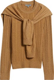 Wit & Wisdom Cable Stitch Twofer Tie Sleeve Sweater