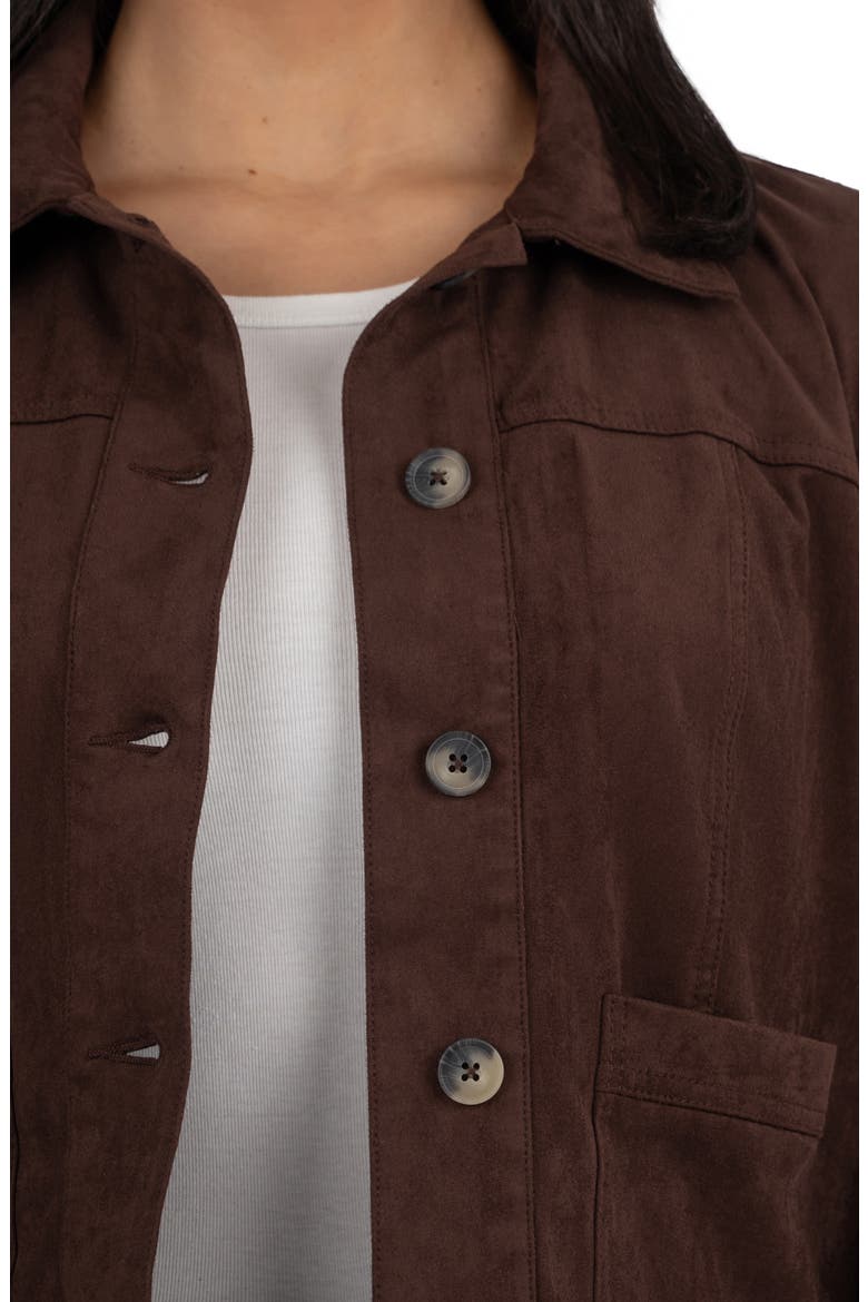 Maddie Faux Suede Trucker Jacket, Alternate, color, CHOCOLATE