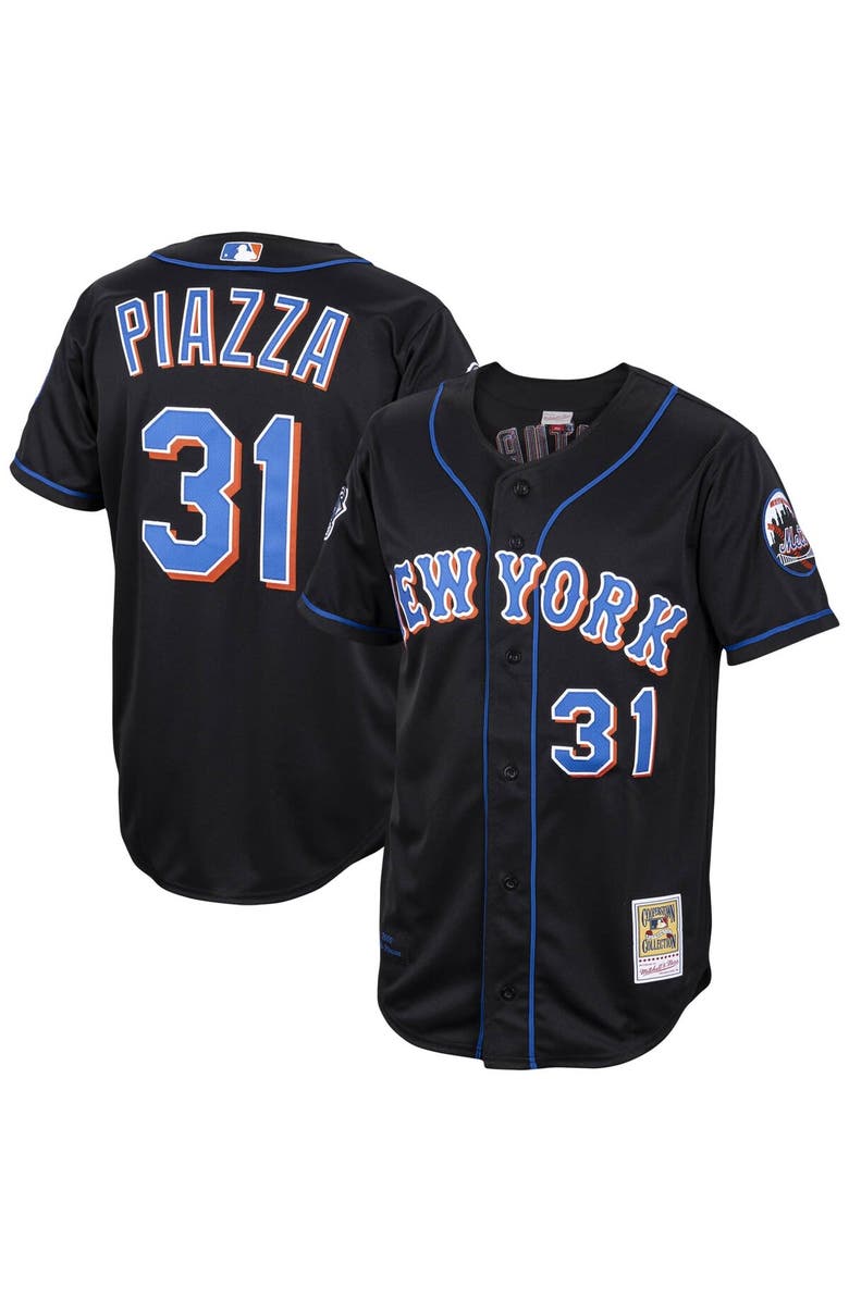 Mitchell & Ness Men's Mitchell & Ness Mike Piazza Black New York Mets Alternate 2000 Cooperstown Collection Authentic Jersey, Main, color,