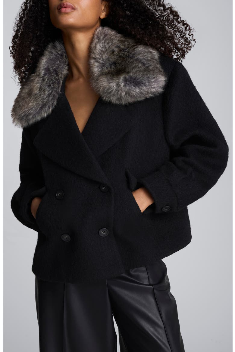 Cropped Peacoat with Removable Faux Fur Collar, Main, color, BLACK