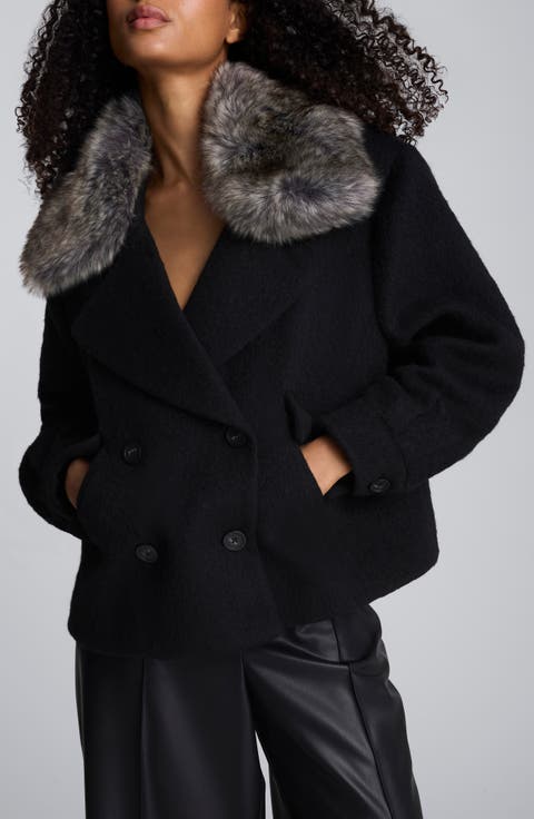 Cropped Peacoat with Removable Faux Fur Collar