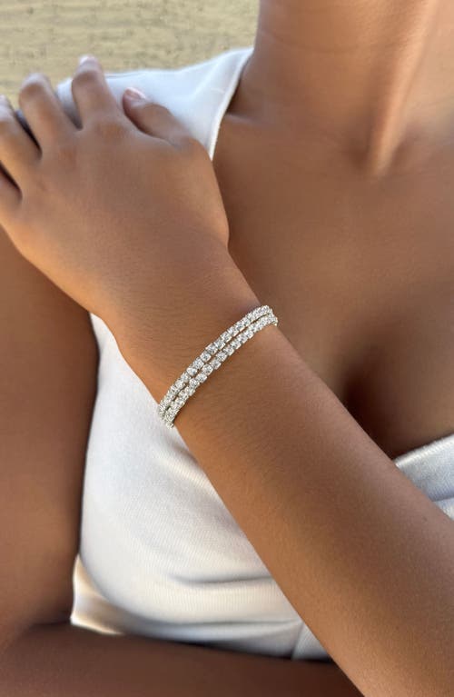 Adornia Silver Plated Coil Stretch Crystal Tennis Wrap Bracelet In Metallic