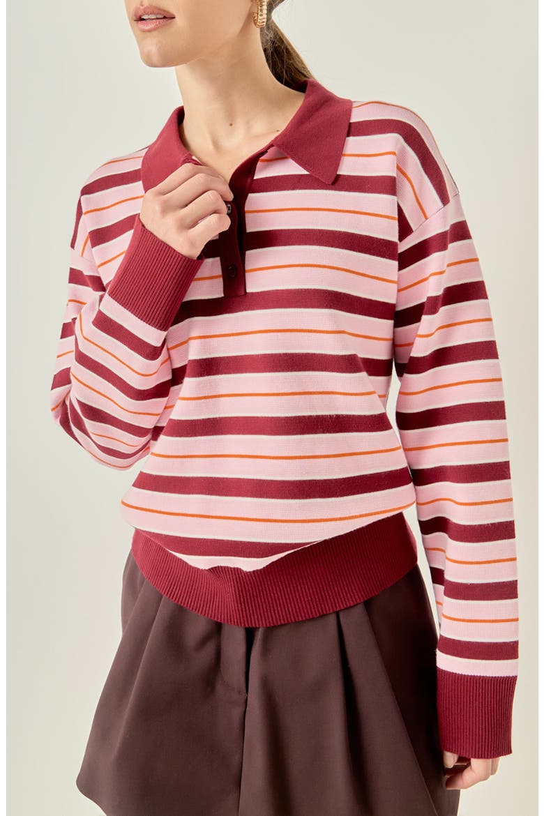 Striped Polo Sweater, Alternate, color, BURGUNDY MULTI