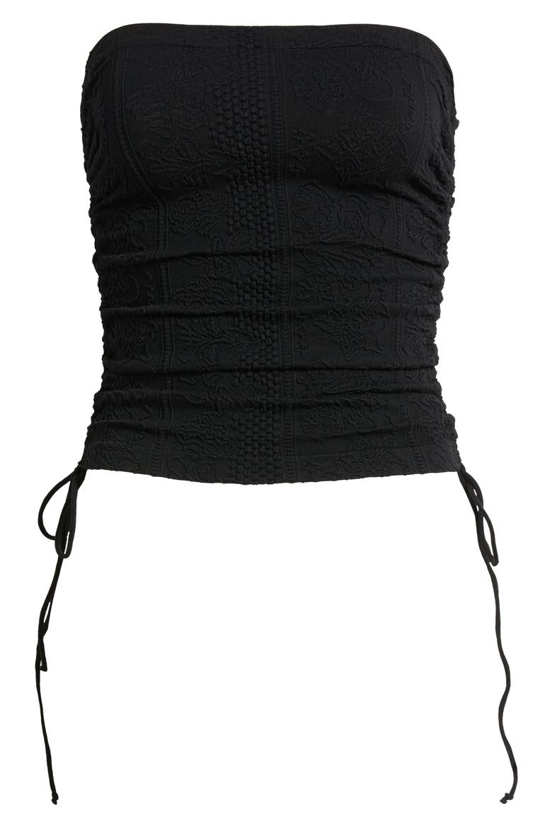Ruched Tapestry Bandeau Top, Main, color, BLACK