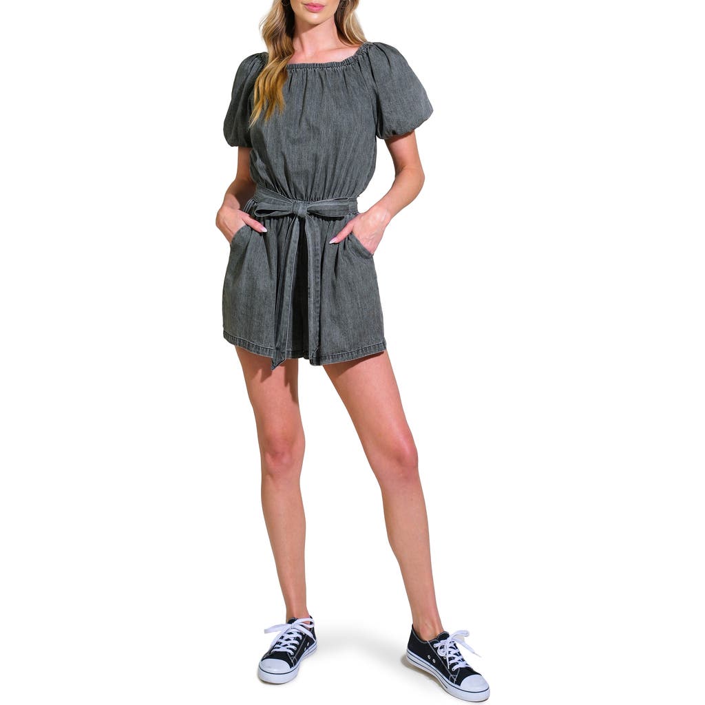 Flying Tomato Chambray Off The Shoulder Romper In Black