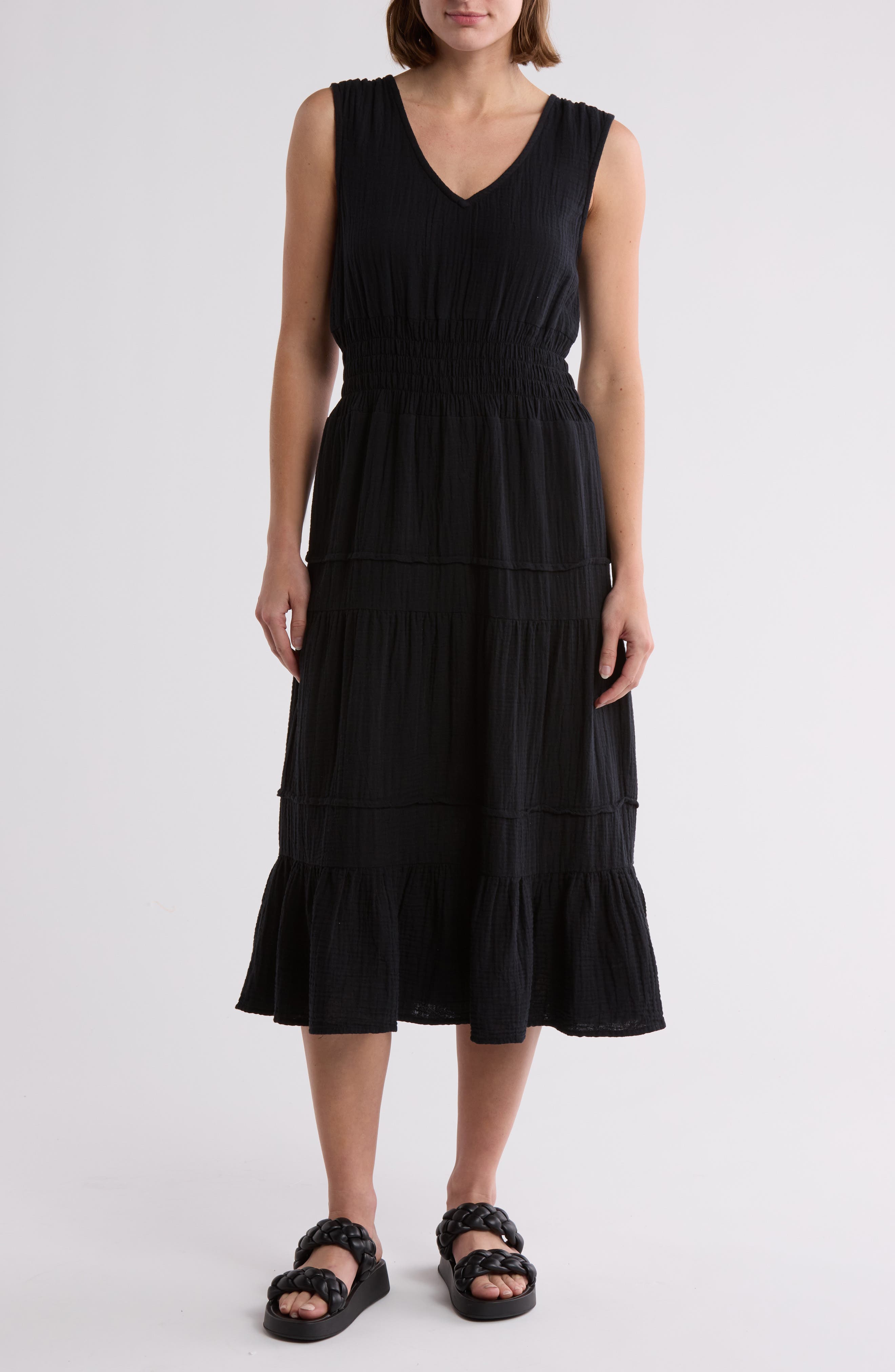 Mineral Wash Cotton Gauze Tiered Dress