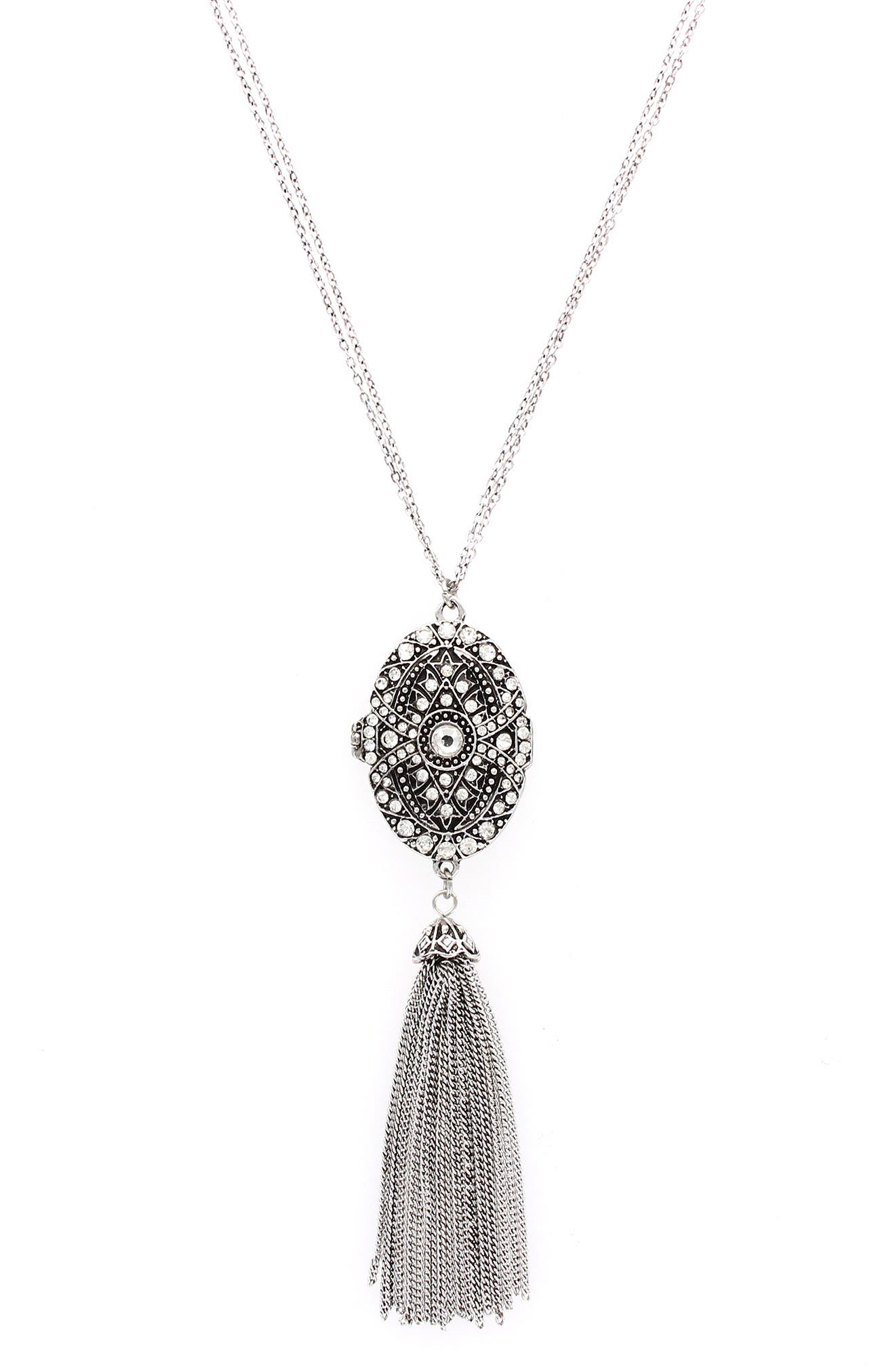 OLIVIA WELLES Locket Tassel Necklace