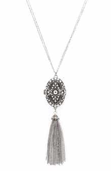 OLIVIA WELLES Locket Tassel Necklace