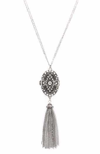 OLIVIA WELLES Locket Tassel Necklace
