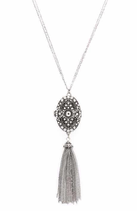 OLIVIA WELLES Locket Tassel Necklace
