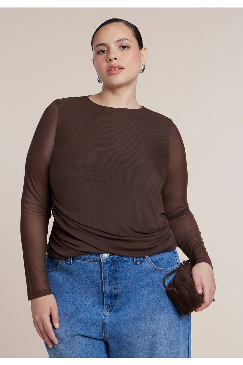 Mesh Draped Waist Top, Main, color, CHICORY COFFEE