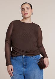 ELOQUII Mesh Draped Waist Top
