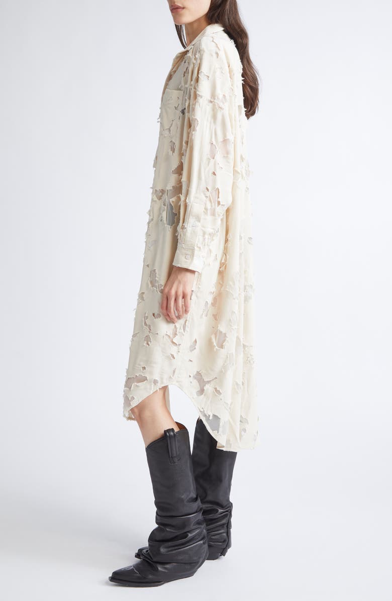 R13 Long Sleeve Burnout Jumbo Shirtdress, Alternate, color, Ivory